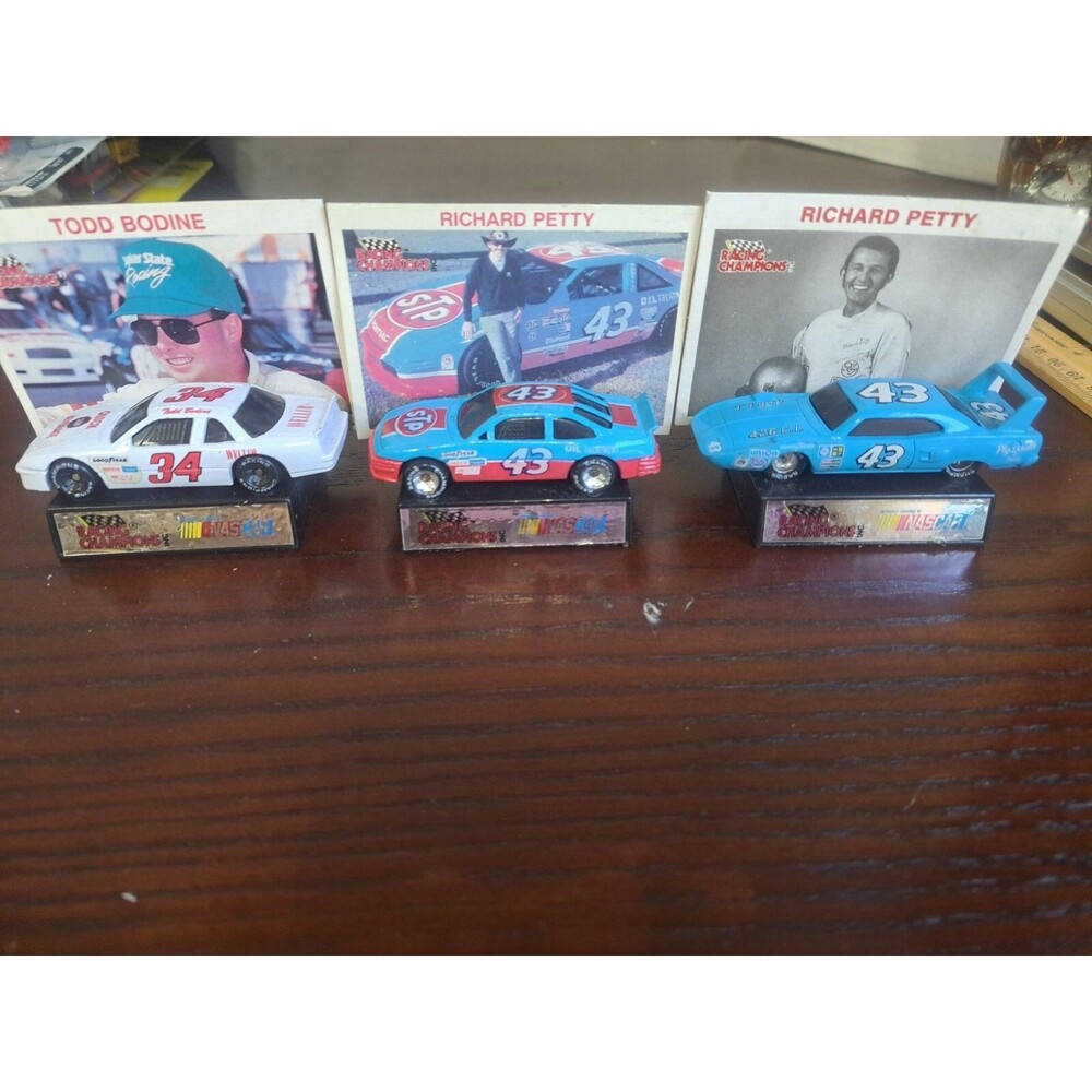 Lot Of 3 Racing Champions Diecast Cars With Collectors Cards Loose #34, #43,#43